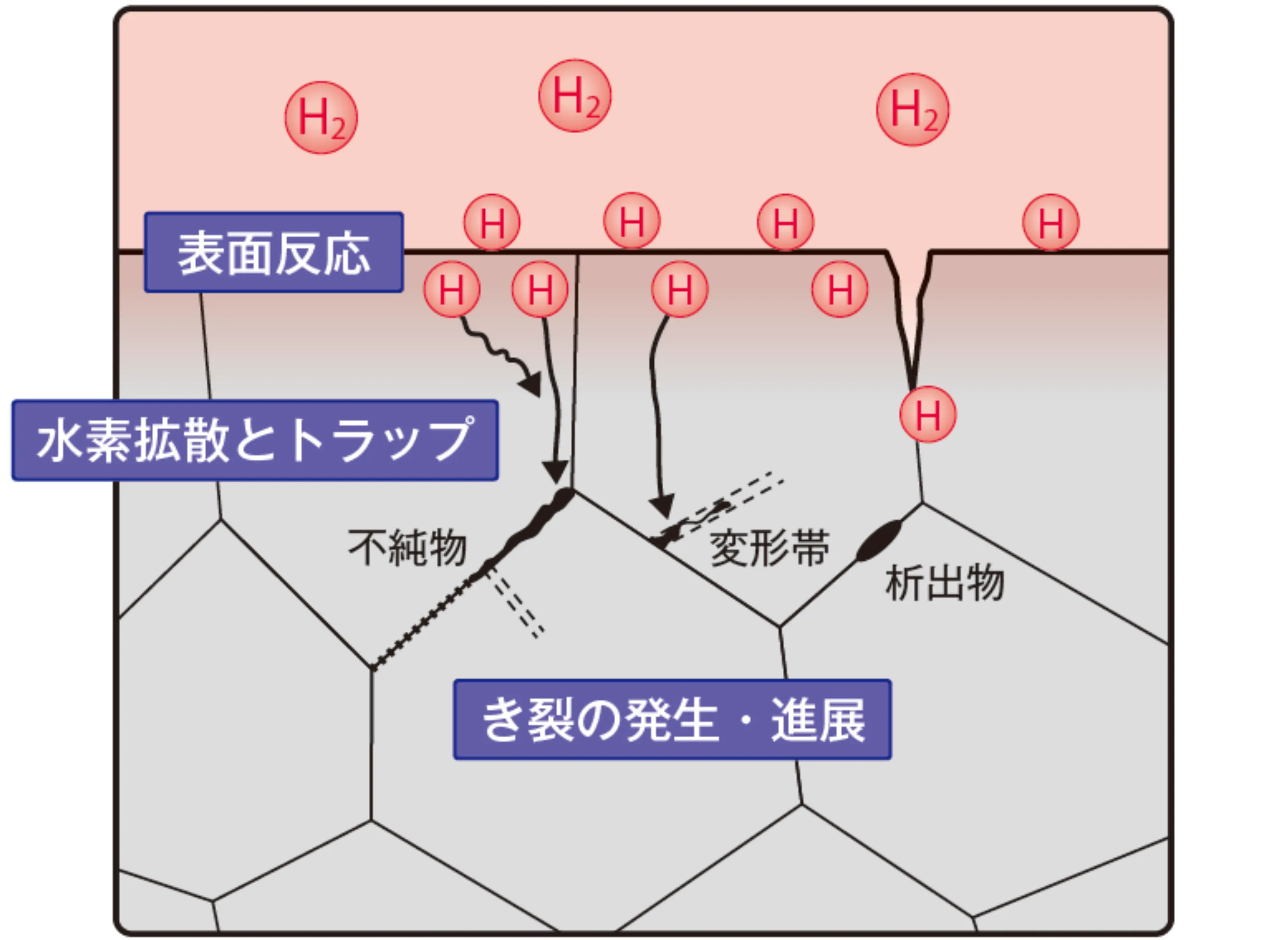 水素脆化のメカニズムの図